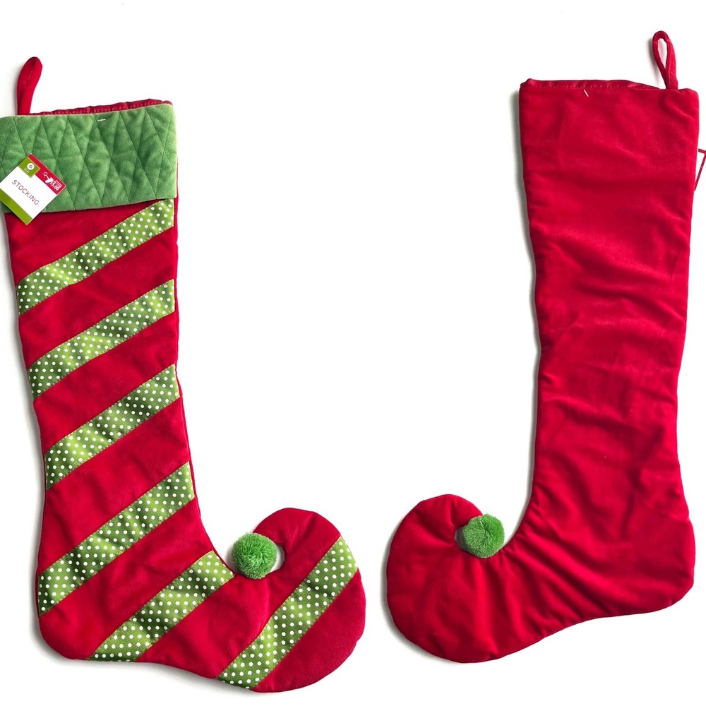 Christmas Stocking - Red Green Jester Whimsical Holiday Decor New